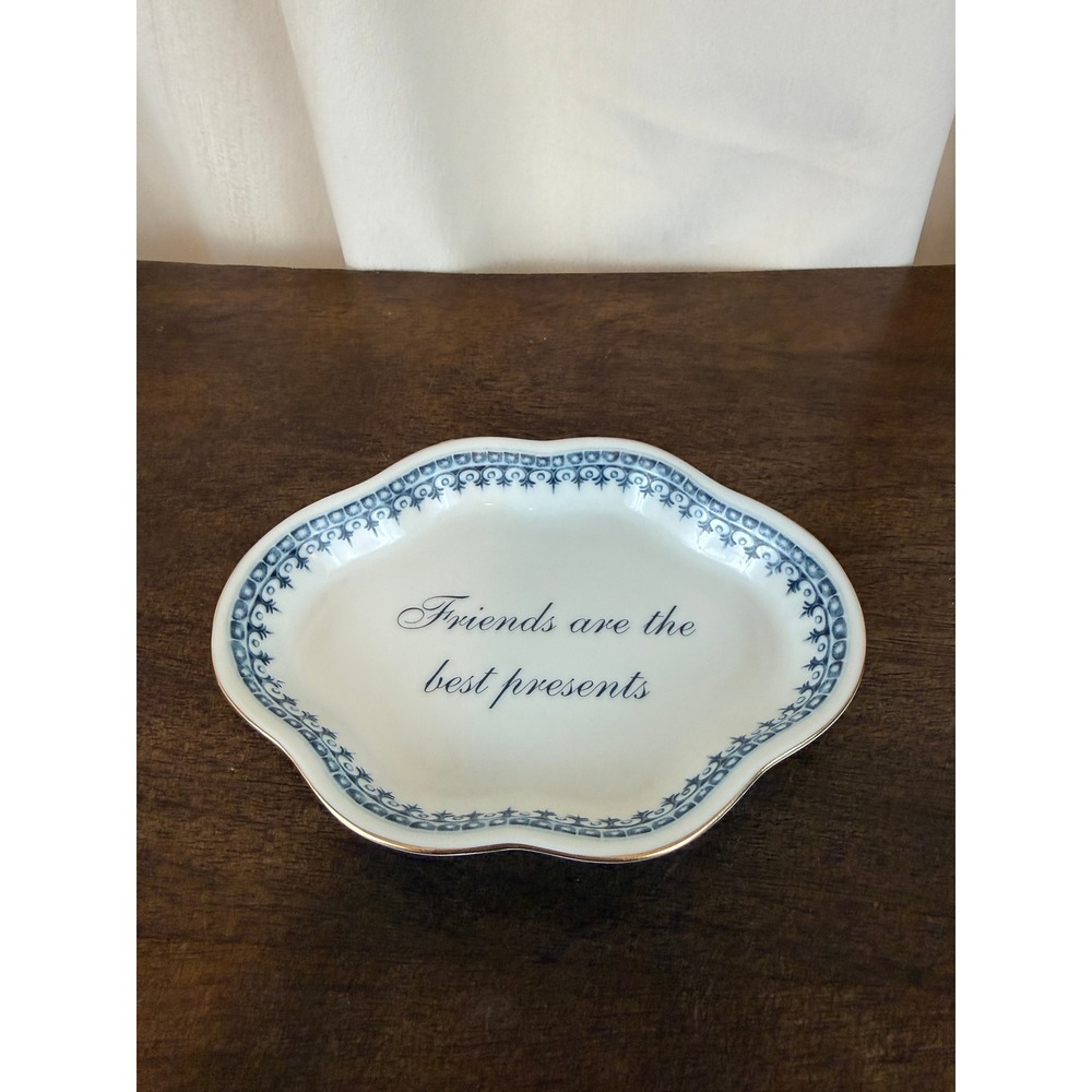 VTG 1980s Gump's SF Andrea by Sadek Blue White "Friends...Presents" Trinket Dish - Picture 5 of 10